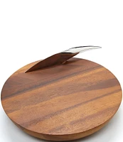 Nambe Harmony Acacia Wood Cheese Board with Stainless Steel Knife