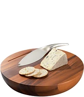 Nambe Harmony Acacia Wood Cheese Board with Stainless Steel Knife