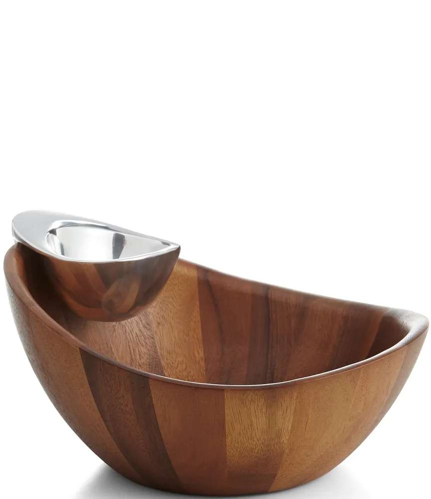 Nambe Harmony Wooden Chip & Dip Serving Bowl