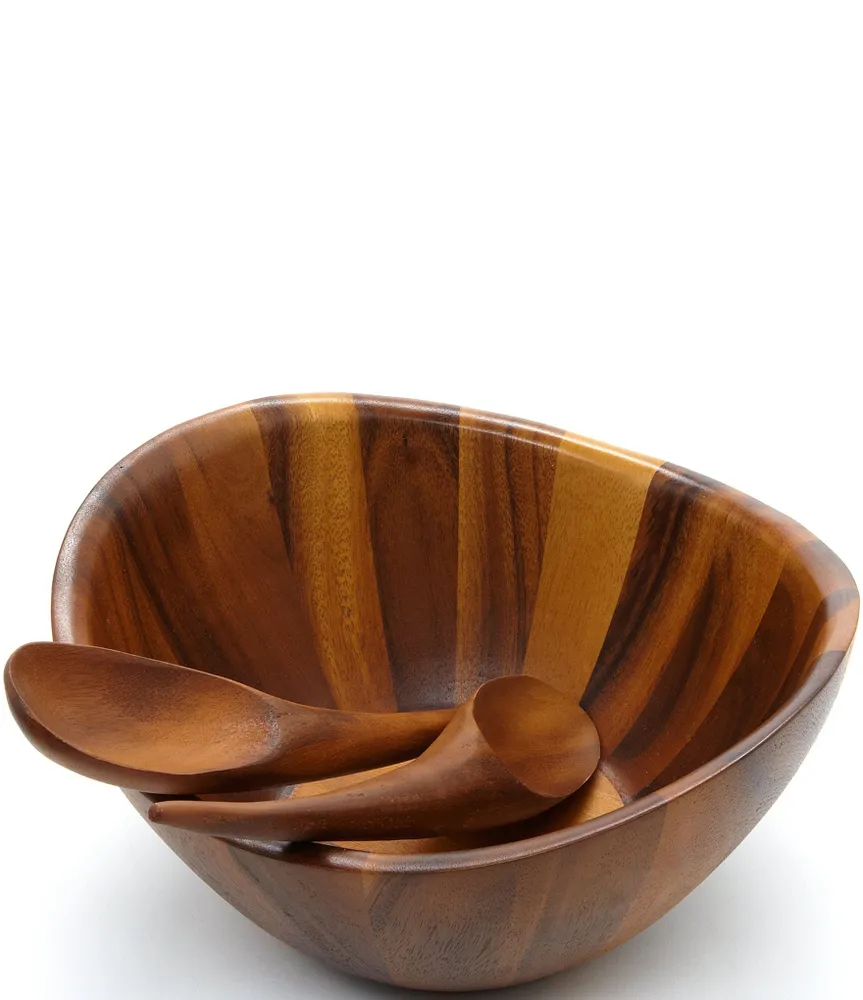 Nambe Harmony Acacia Wood Salad Bowl with Servers Set