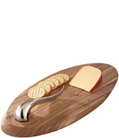 Nambe Swoop Wooden Cheese Board with Stainless Steel Knife