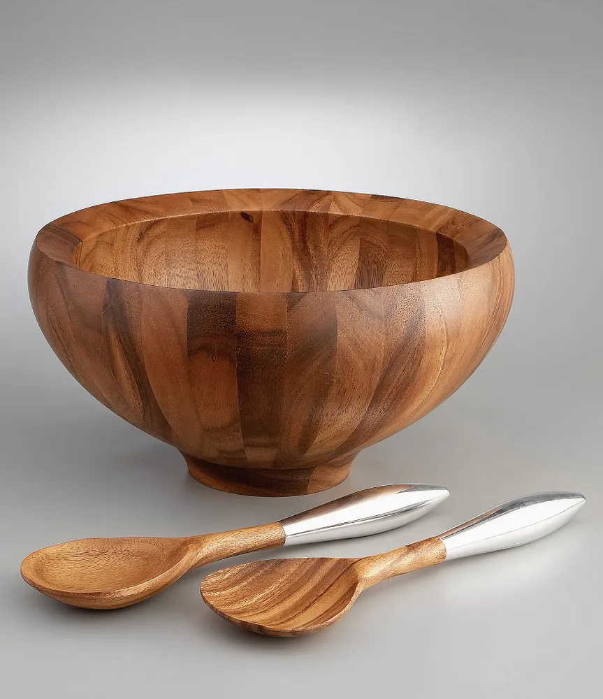 Nambe Yaro Acacia Wood Salad Bowl with Servers