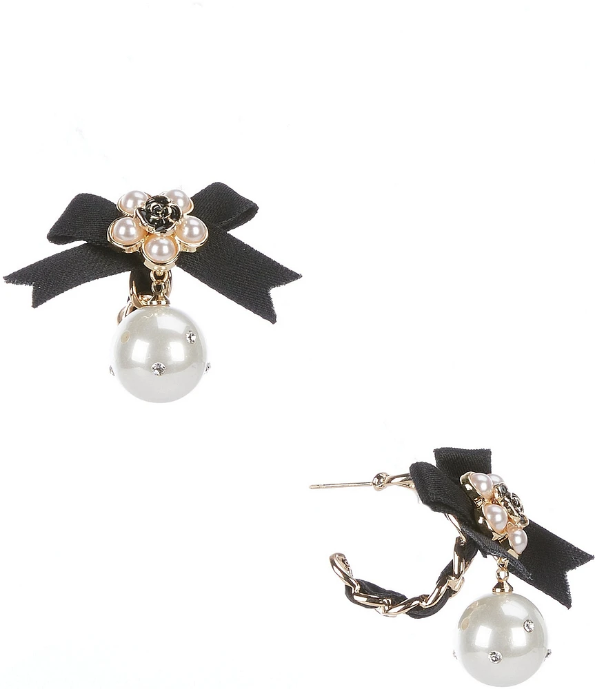 Natasha Accessories Bow Pearl Hoop Earrings