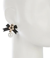 Natasha Accessories Bow Pearl Hoop Earrings