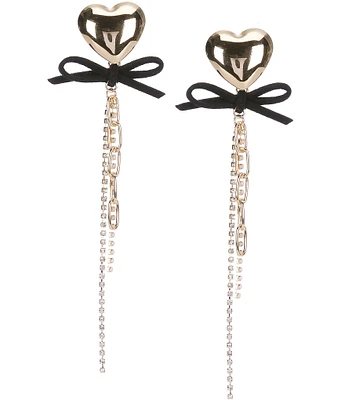 Natasha Accessories Heart Bow Chain Linear Earrings