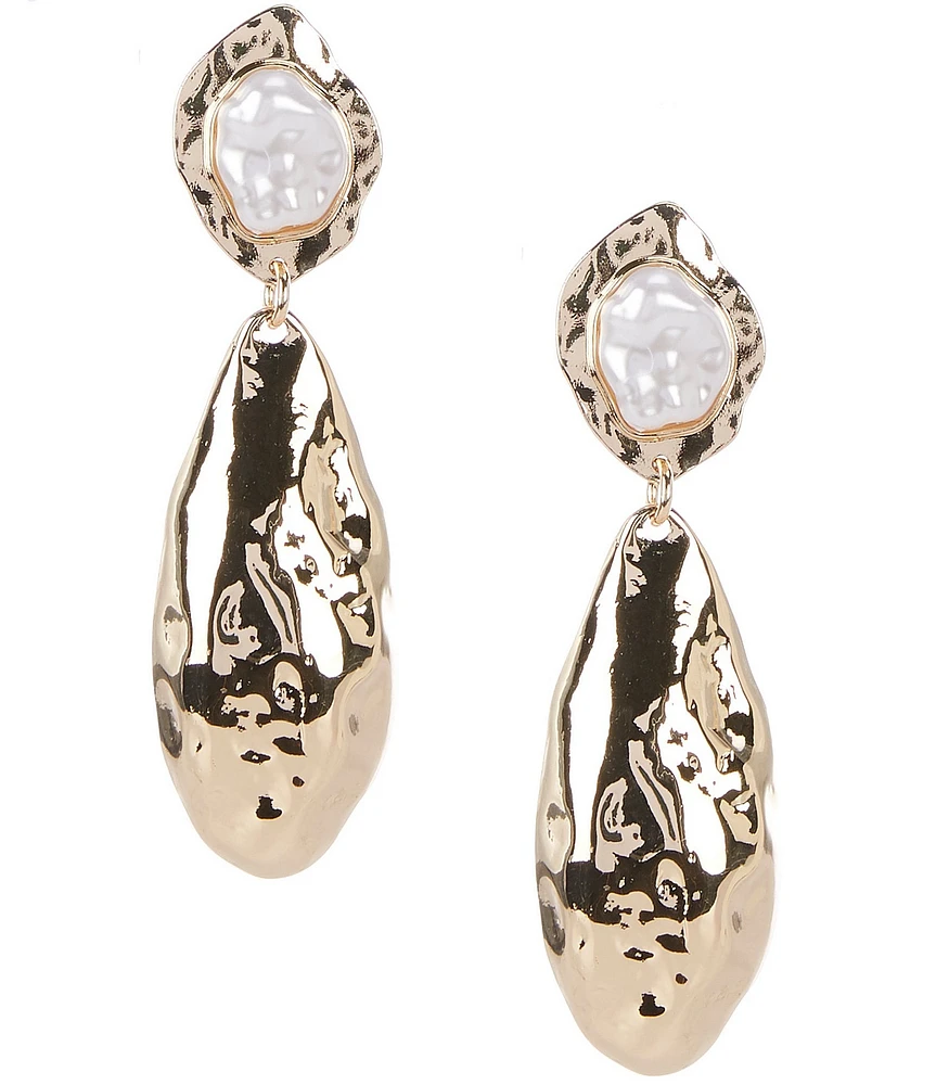 Natasha Accessories Metal Teardrop Molten Pearl Drop Earrings