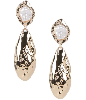 Natasha Accessories Metal Teardrop Molten Pearl Drop Earrings