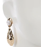 Natasha Accessories Metal Teardrop Molten Pearl Drop Earrings