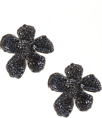 Natasha Accessories Pave XL Flower Stud Earrings