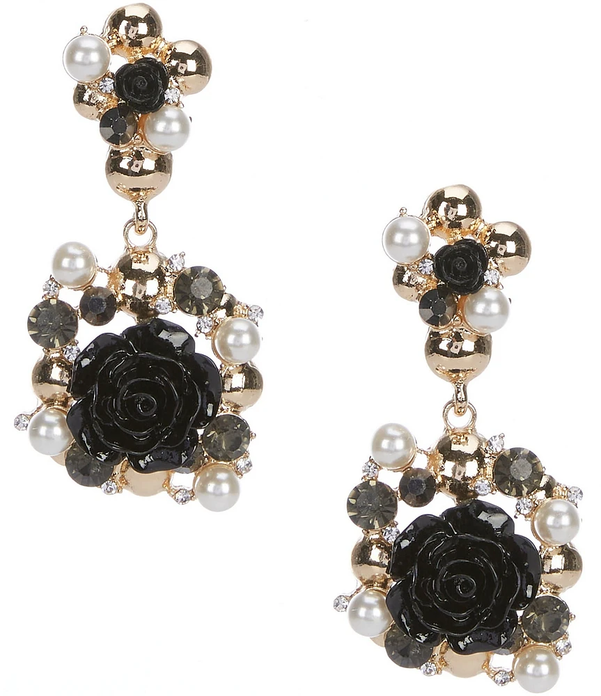 Natasha Accessories Rose Pearl Drop Earrings