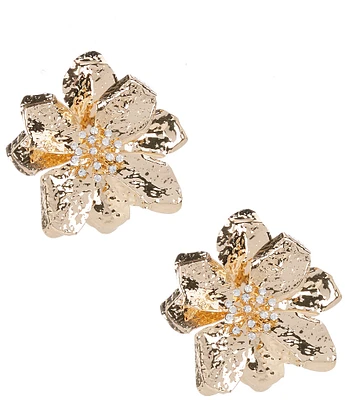 Natasha Accessories XL Metal Crystal Flower Drop Earrings