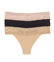 Natori Bliss Perfection Lace Trim Thong 3-Pack