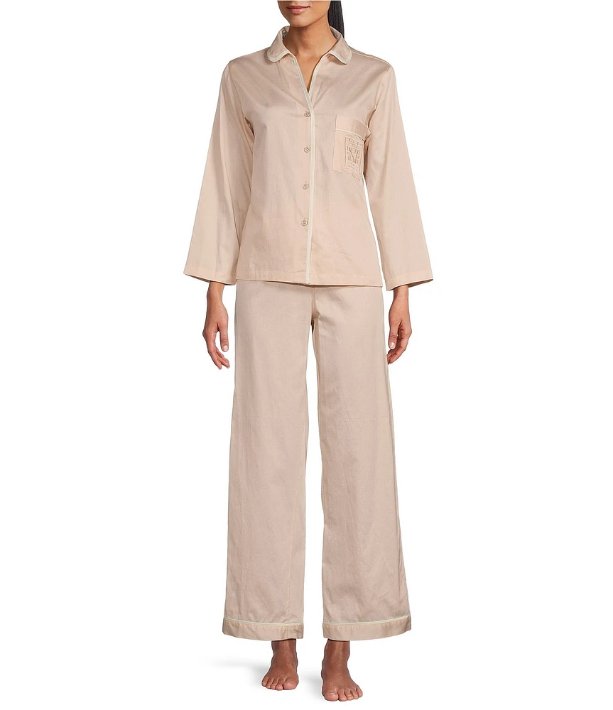 Natori Cotton Sateen Long Sleeve Notch Collar Pajama Set