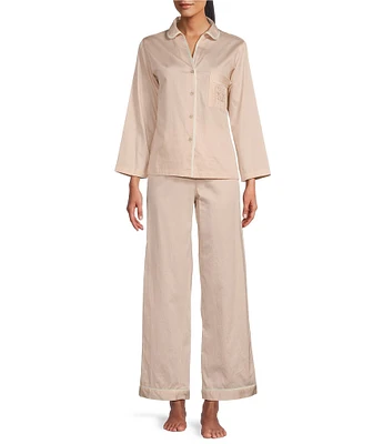 Natori Cotton Sateen Long Sleeve Notch Collar Pajama Set