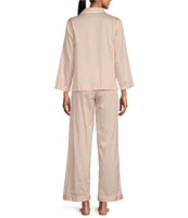 Natori Cotton Sateen Long Sleeve Notch Collar Pajama Set