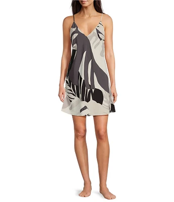 Natori Satin Sleeveless V-Neck Palm Print Chemise