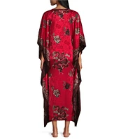 Natori Short Sleeve V-Neck Satin Dragon Print Caftan