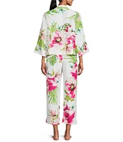 Natori Sonomi Long Sleeve Mandarin Collar Satin Floral Print Pajama Set
