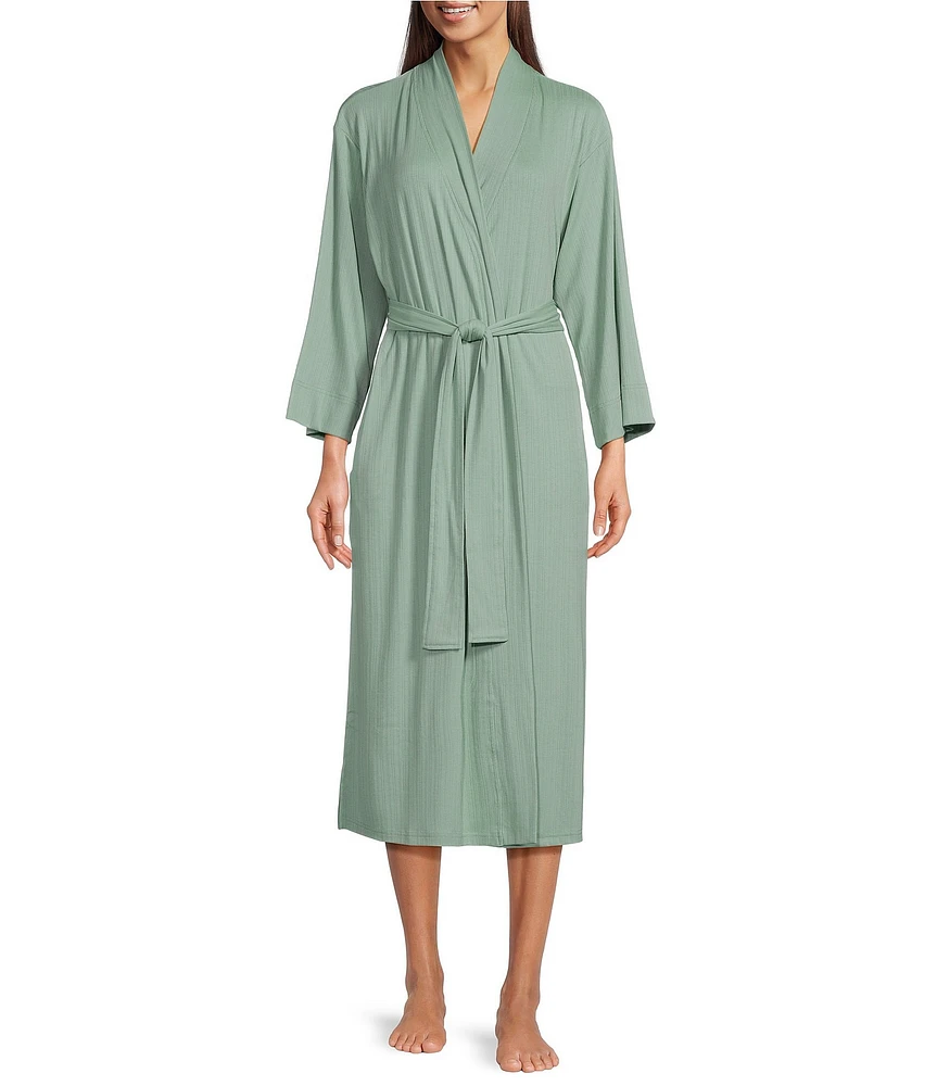 Natori Soothe Ribbed Knit Long Sleeve Shawl Collar Robe