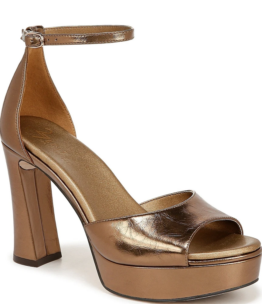 Naturalizer 27 EDIT Delphie Metallic Leather Ankle Strap Platform Dress Sandals