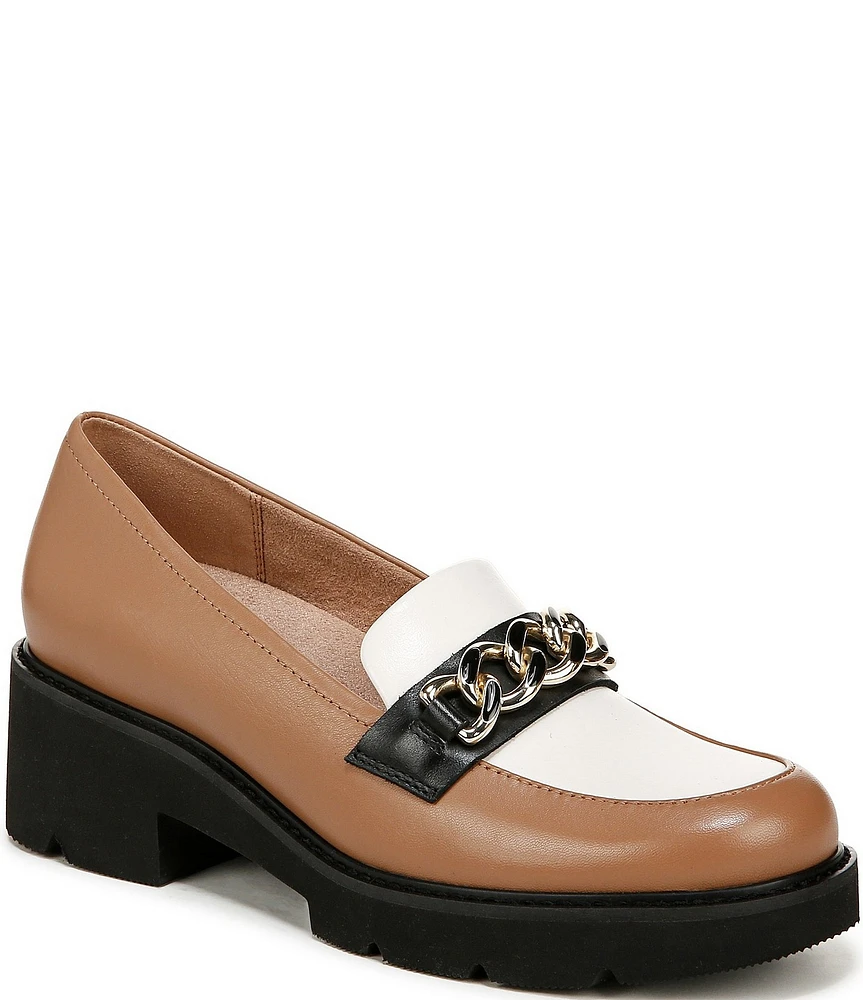 Naturalizer Desi Leather Chain Detail Lightweight Colorblock Platform Lug Sole Loafers