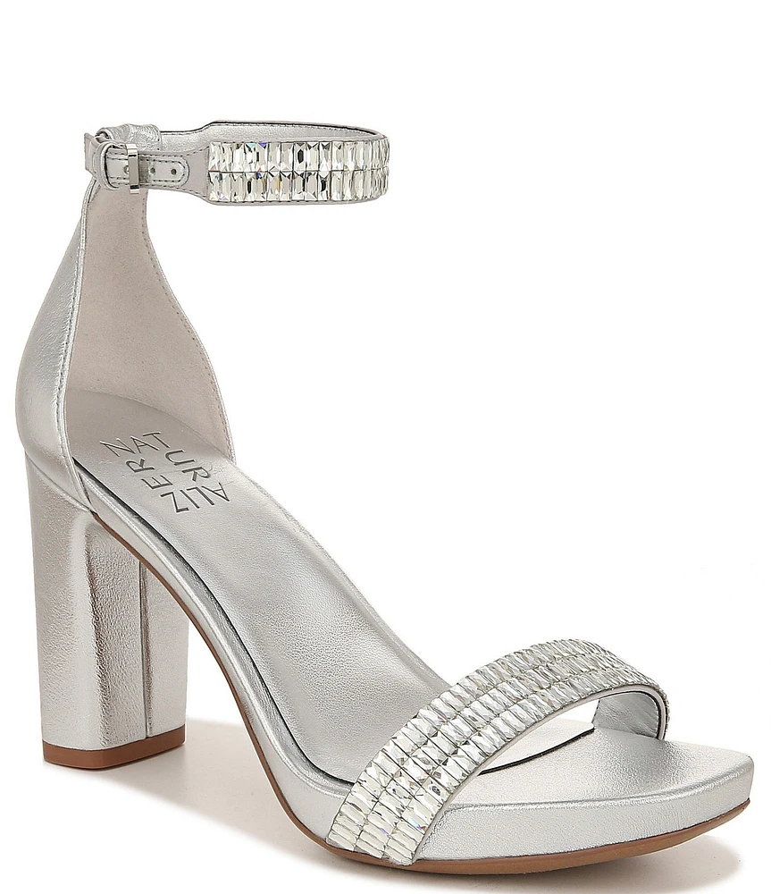 Naturalizer Joy-Sparkle Ankle Strap Metallic Rhinestone Block Heel Dress Sandals