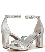 Naturalizer Joy-Sparkle Ankle Strap Metallic Rhinestone Block Heel Dress Sandals