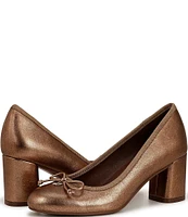 Naturalizer Sienna Leather Block Heel Bow Pumps