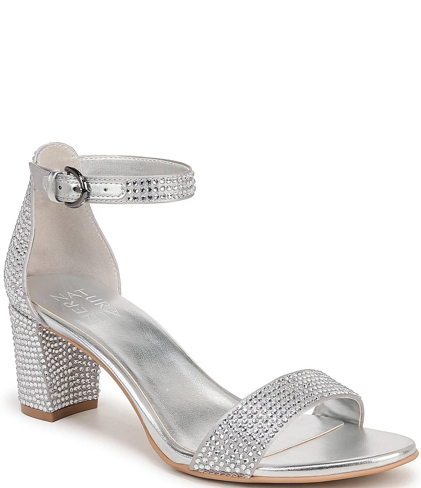 Naturalizer Vera Glitz Rhinestone Ankle Strap Block Heel Dress Sandals