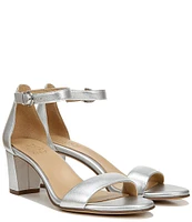 Naturalizer Vera Leather Metallic Ankle Strap Block Heel Dress Sandals