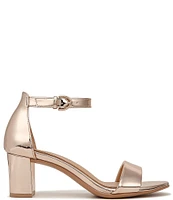 Naturalizer Vera Leather Metallic Ankle Strap Block Heel Dress Sandals