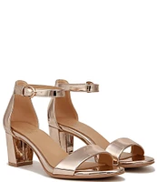 Naturalizer Vera Leather Metallic Ankle Strap Block Heel Dress Sandals