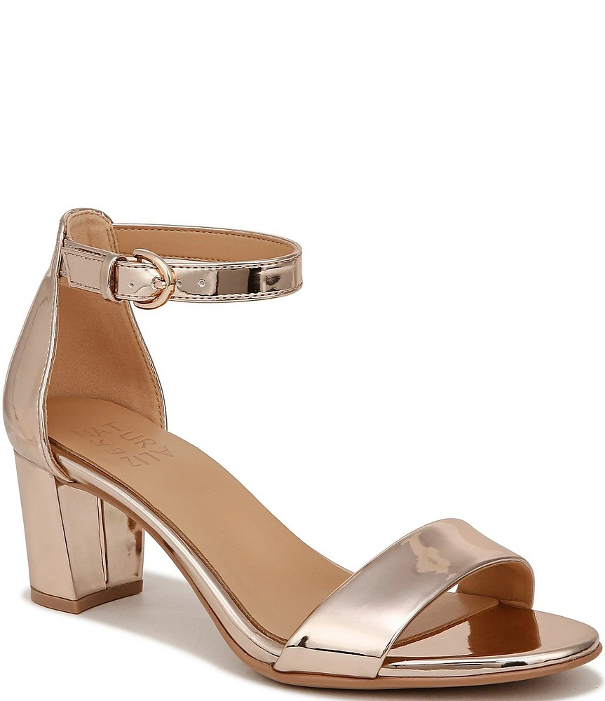 Naturalizer Vera Leather Metallic Ankle Strap Block Heel Dress Sandals