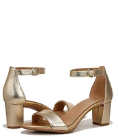 Naturalizer Vera Leather Metallic Ankle Strap Block Heel Dress Sandals