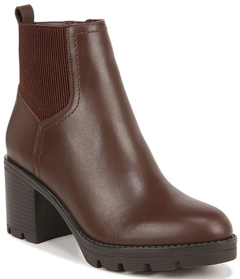 Naturalizer Verney Weatherproof Leather Block Heel Chunky Lug Sole Chelsea Platform Booties