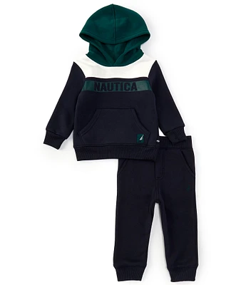 Nautica Baby Boys 12-24 Months Long Sleeve Color Block Fleece Hoodie & Solid Jogger Pant Set