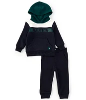 Nautica Baby Boys 12-24 Months Long Sleeve Color Block Fleece Hoodie & Solid Jogger Pant Set