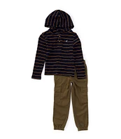 Nautica Baby Boys 12-24 Months Long-Sleeve Striped Thermal Hooded T-Shirt & Solid Twill Cargo Pant Set