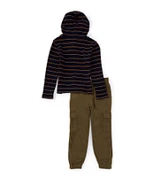 Nautica Baby Boys 12-24 Months Long-Sleeve Striped Thermal Hooded T-Shirt & Solid Twill Cargo Pant Set