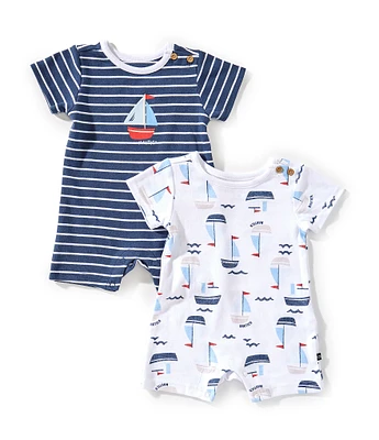 Nautica Baby Boys Newborn-24 Months Short-Sleeve Striped Shortall & Short-Sleeve Sailboat/Nautical-Printed Shortall 2-Pack