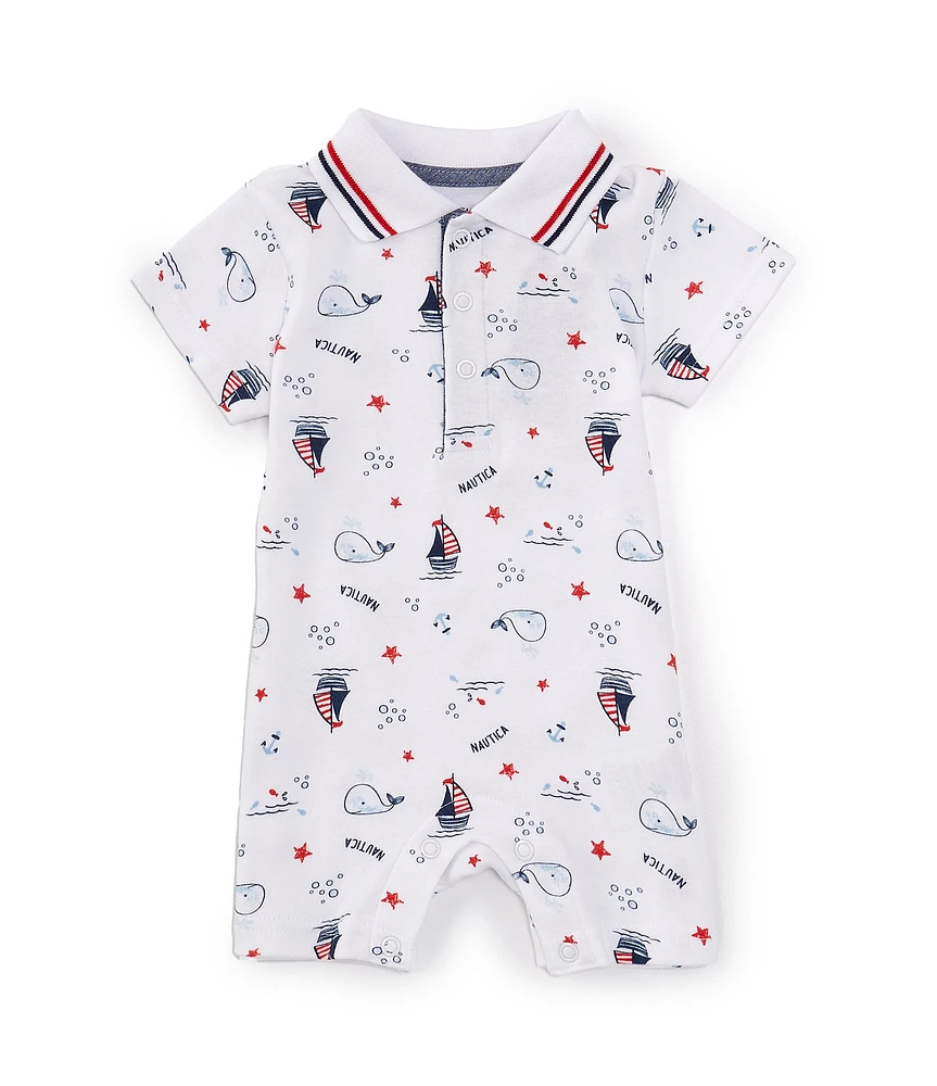 Nautica Baby Boys Newborn-6 Months Short Sleeve Sailboat Printed Knit Shortall