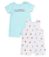 Nautica Baby Boys Newborn-6 Months Short-Sleeve Solid Shortall & Sleeveless Sailboat-Printed Interlock Shortall Set