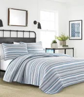 Nautica Jettison White Anchor Reversible Blue Striped Quilt Mini Set