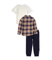 Nautica Little Boys 2T-7 Long Sleeve Plaid Twill Shirt & T-Shirt & Jogger 3-Piece Set