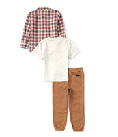 Nautica Little Boys 2T-7 Long-Sleeve Plaid Woven Shirt, Short Sleeve Jersey T-Shirt & Solid Twill Jogger Pant Set