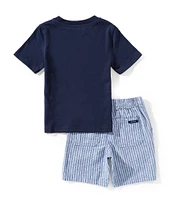 Nautica Little Boys 2T-7 Short-Sleeve Vertical-Logo T-Shirt & Pinstriped Shorts Set
