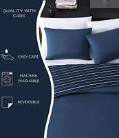 Nautica Longdale Solid Striped Brushed Microfiber Reversible Duvet Cover Mini Set