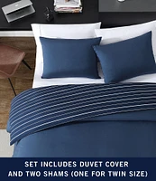 Nautica Longdale Solid Striped Brushed Microfiber Reversible Duvet Cover Mini Set