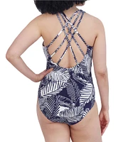 Nautica Printed Square Neck Strappy Back One Piece Swimsuit