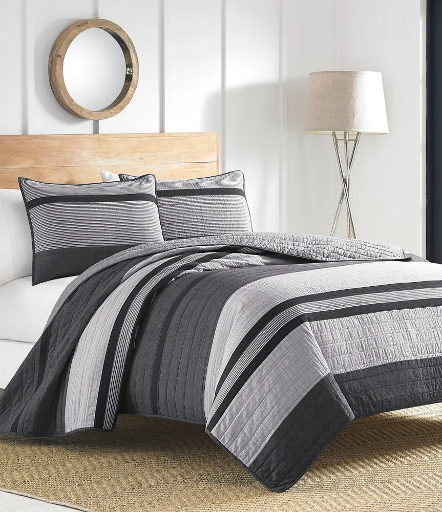 Nautica Vessey Black and Grey Stripe Quilt